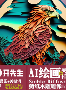 AI绘画StableDiffusion样图关键词描述语剪纸木雕雕像艺术logo模