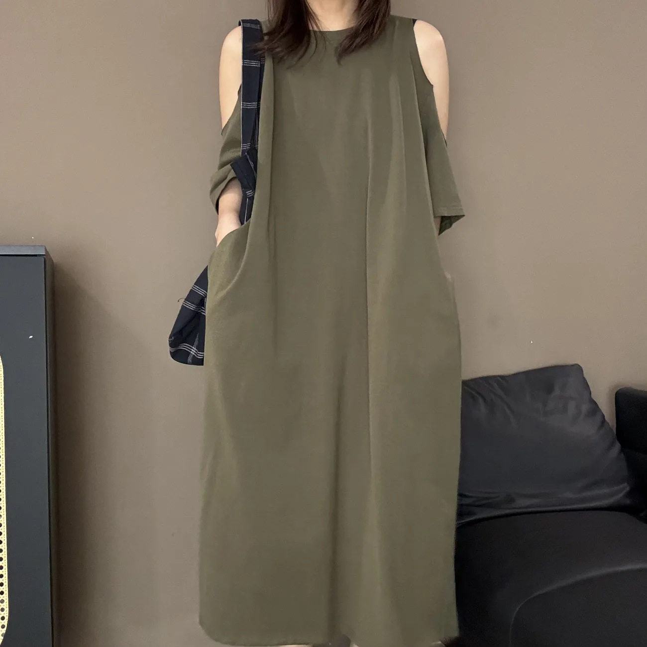 设计感时尚露肩连衣裙2025夏季新款气质宽松休闲显瘦T恤长裙女ins