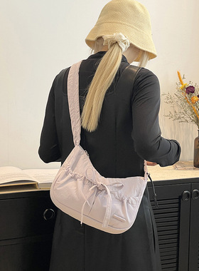 Colorful Fox韩版ins芭蕾风抽绳褶皱单肩包蝴蝶结斜挎通勤女包