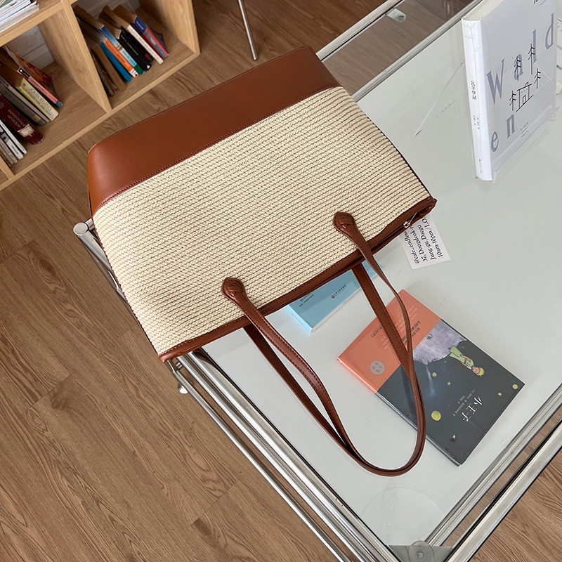 2023夏季ins新款小众复古腋下包草编包大容量简约托特大包单肩,箱包皮具/热销女包/男包,托特包,淘宝优惠券,粉丝福利购,淘宝优惠卷