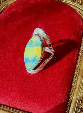 美国手工老琉璃锤叠纹925纯银戒指环西洋银饰中古首饰古着vintage