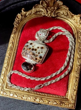 意大利精工扭花项链茶晶天然宝石镶嵌925纯银吊坠中古首饰古着