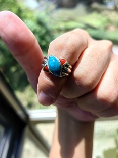 原矿绿松石瓷蓝红墨西哥925老纯银戒指中古首饰古着vintage美国