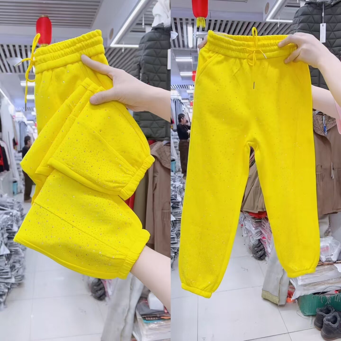 糖果色烫钻束脚卫裤女显瘦新款