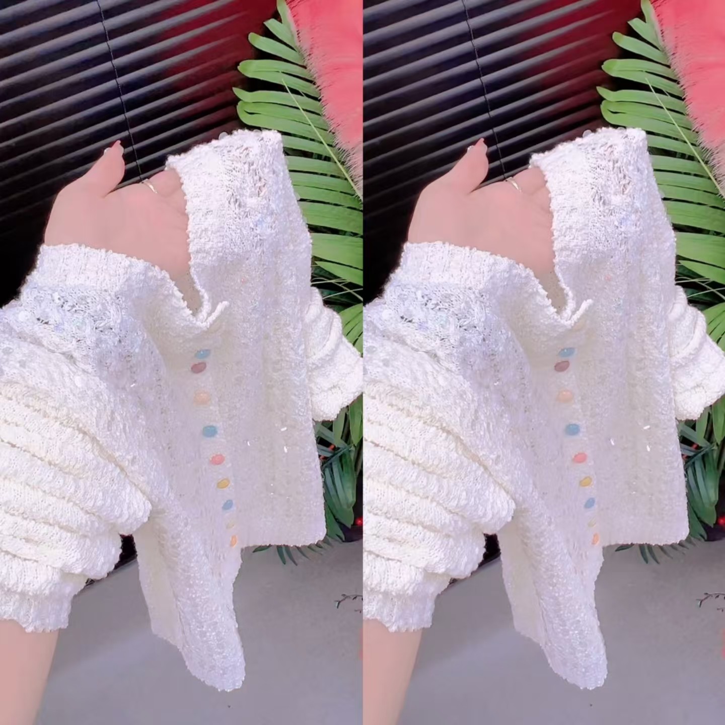 法式温柔风毛衣圆领重工亮片彩扣针织衫女慵懒风短款上衣2026年春,女装/女士精品,毛针织衫,淘宝优惠券,粉丝福利购,淘宝优惠卷