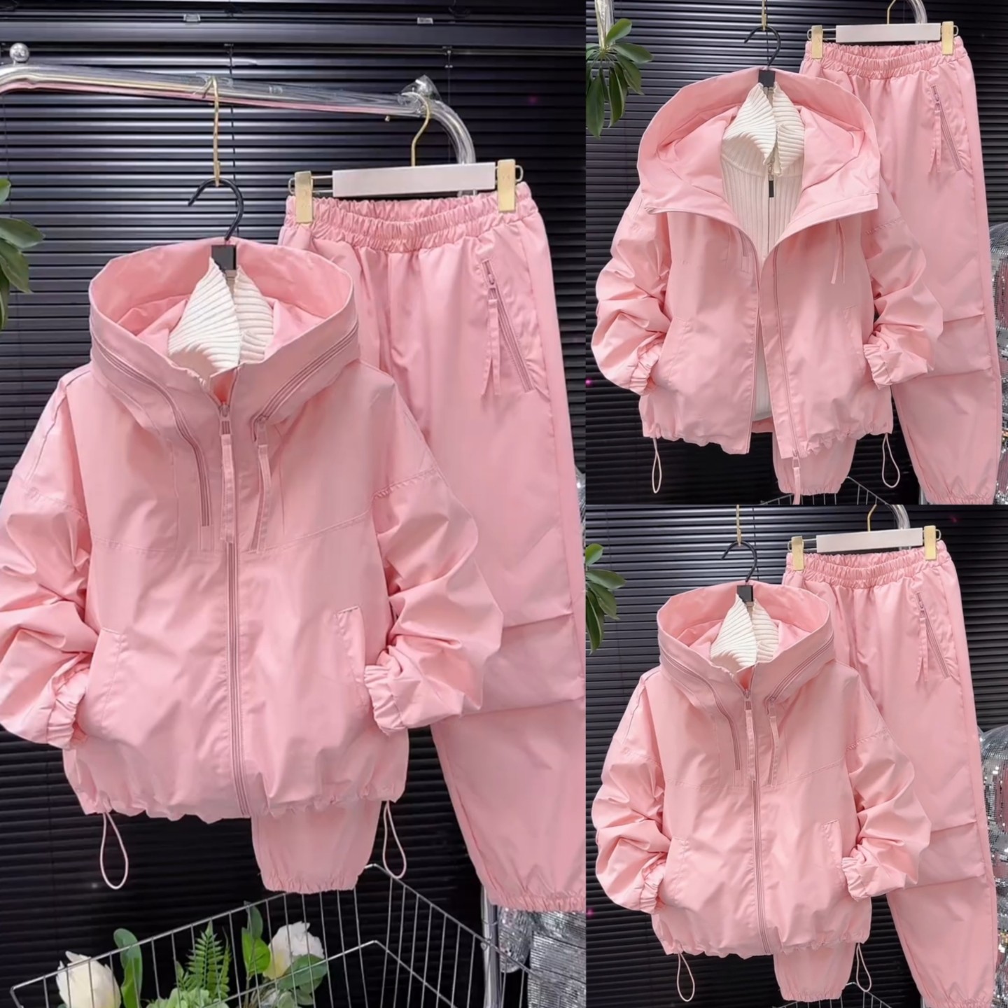 欧货炸街休闲套装女春秋季新款糖果色宽松冲锋衣外套束脚裤两件套