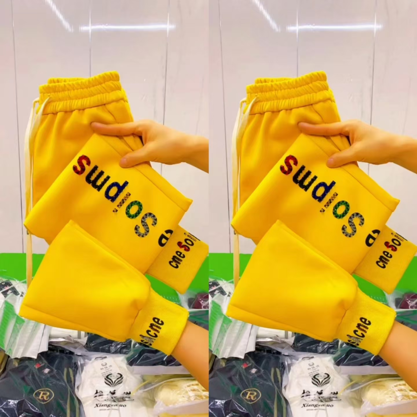 新款加绒卫裤女重工穿珠束脚运动