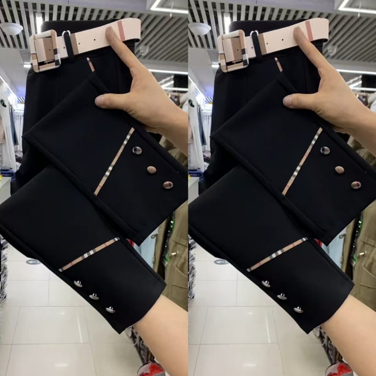 春季黑色高腰显瘦九分小西装裤女