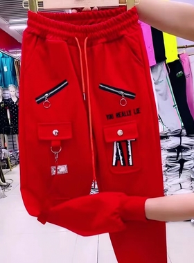 欧货休闲工装裤品质重工宽松运动裤洋气百搭九分休闲裤女秋季潮流