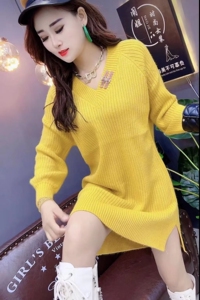 欧货V领连衣裙亮丝针织毛衣裙女2024秋季新款百搭洋气中长裙显瘦