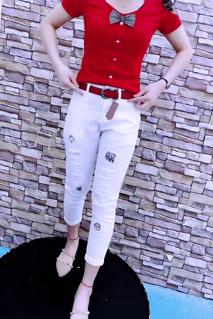 显瘦破洞牛仔裤女高腰纯色小脚裤百搭弹力乞丐九分小脚裤2026春款