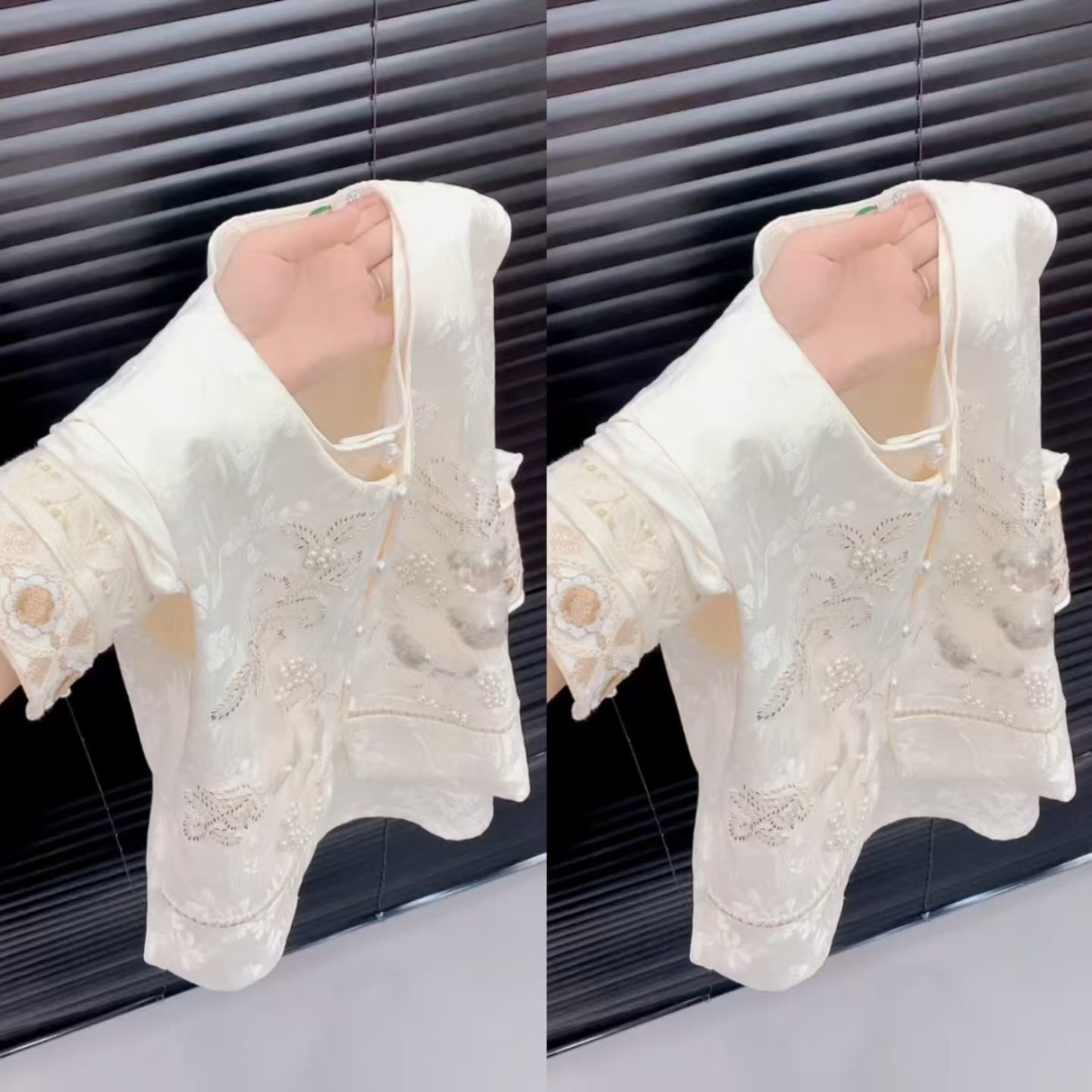 新中式重工蕾丝衫显瘦马甲两件套