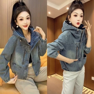 欧货连帽牛仔外套短款宽松显瘦品质薄棉上衣2026年春季新款外衣潮