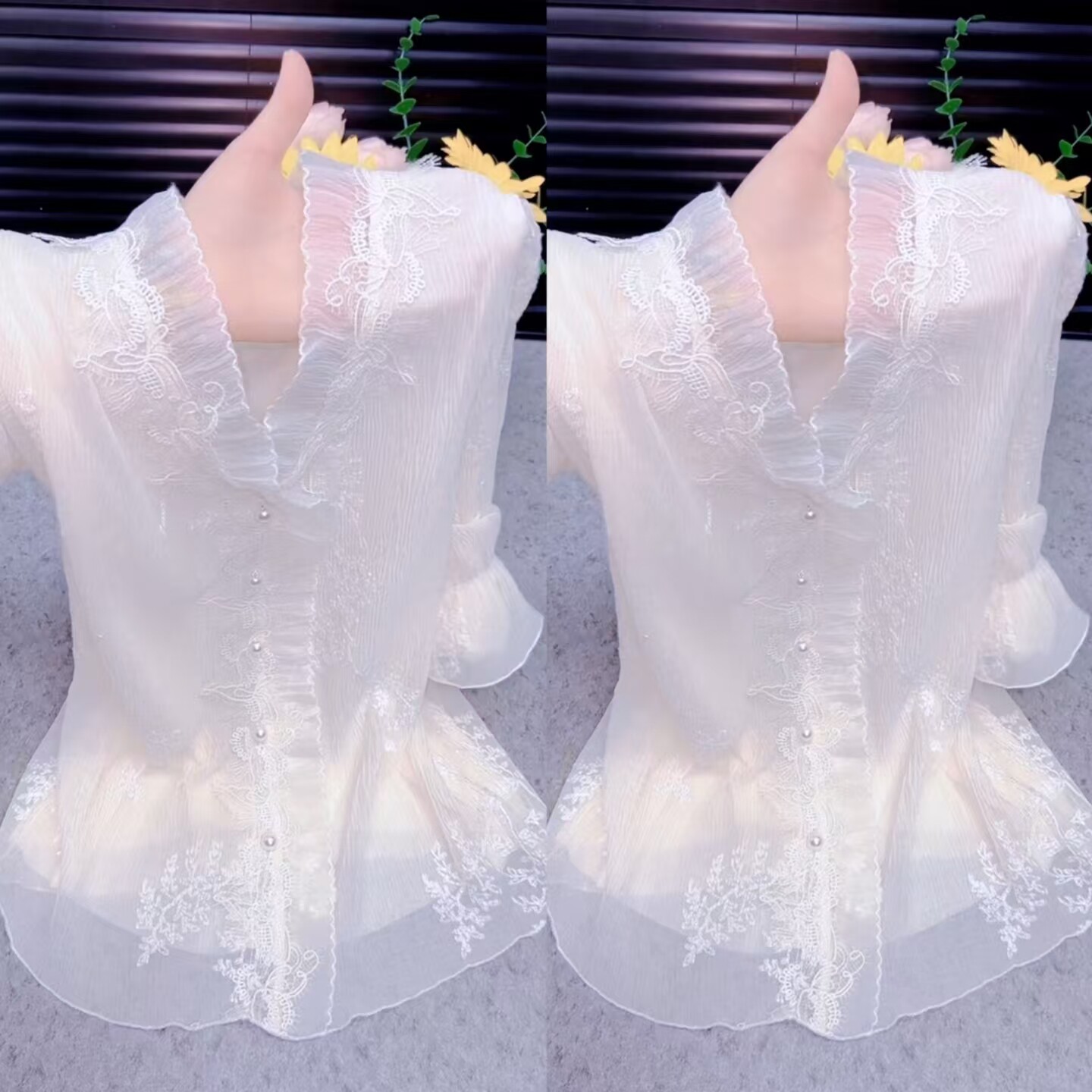 2026春季蕾丝提花荷叶边衬衫女