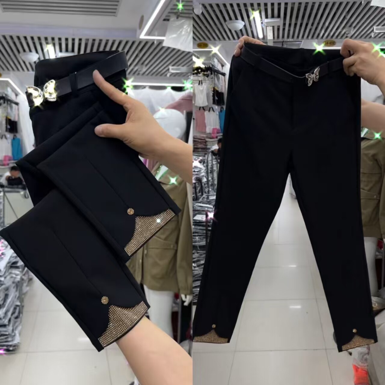 高腰镶钻显瘦小脚九分西装女裤