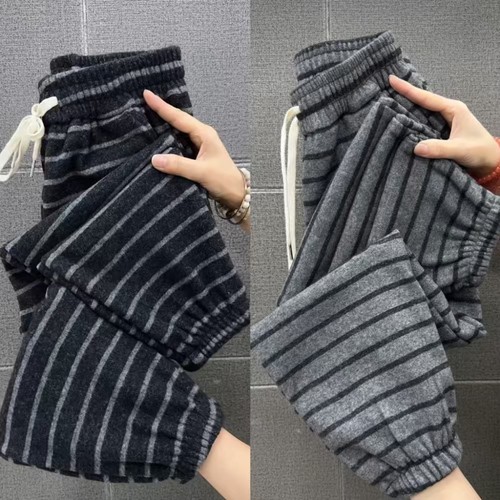加厚条纹休闲裤哈伦裤休闲运动裤
