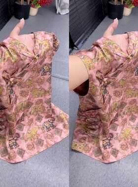 夏季复古印花立领盘扣无袖衬衫