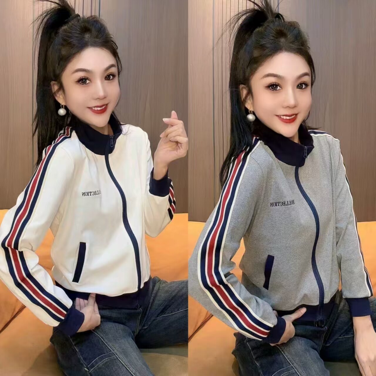 运动风撞色拼接短外套女立领拉链显瘦减龄小个子春季休闲上衣2026
