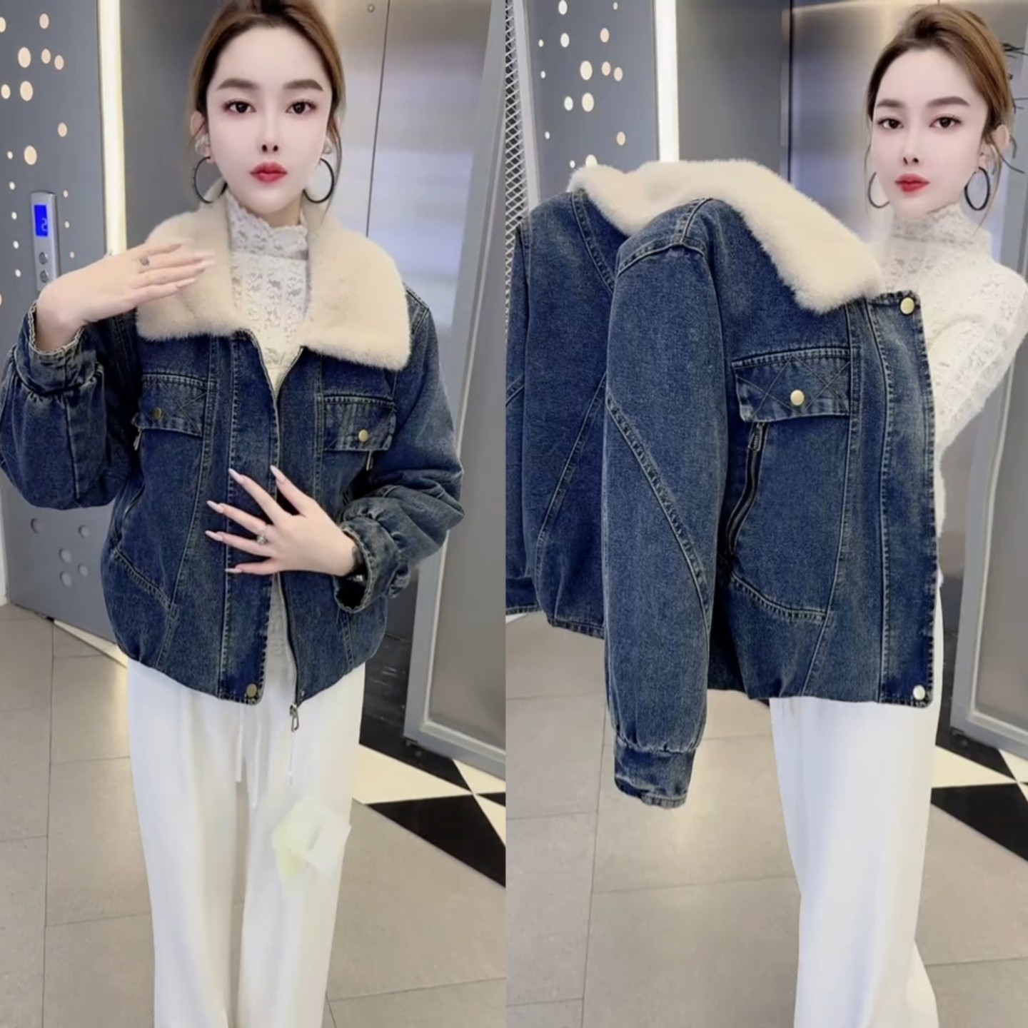 加绒牛仔外套冬季显瘦棉衣棉服