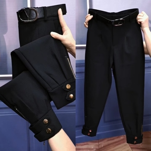2026年新款 休闲裤 女黑色显瘦宽松遮肉九分裤 高腰束脚马丁裤