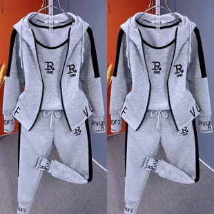 3件套2025年新款 女洋气宽松显瘦外套束脚裤 运动服潮 休闲套装 时尚