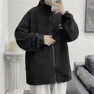 秋冬小精灵刺绣立领开衫摇粒绒卫衣男宽松外套 W2003P60 黑图片