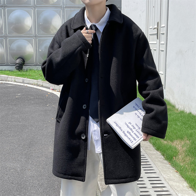 2025秋装中长款宽松翻领毛呢大衣男休闲呢子外套F77P100控128,男装毛呢大衣,电商C323