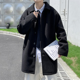2025秋装中长款宽松翻领毛呢大衣男休闲呢子外套F77P100控128，男装毛呢大衣，电商C323