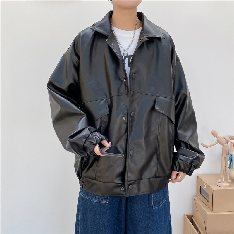 秋装潮流宽松皮衣男士机车服青年皮夹克PU皮外套PY01P95控128,男装夹克,电商C323
