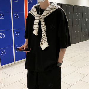 夏装字母刺绣运动休闲套装青少年短袖t恤短裤两件套套装 TZ29P65图片