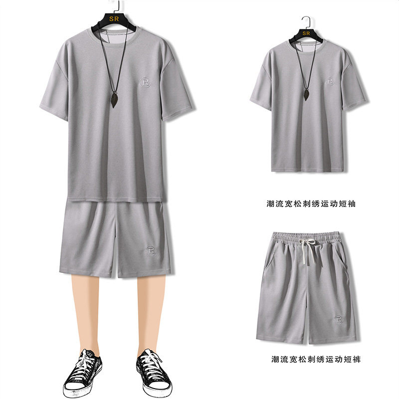 夏季字母刺绣运动休闲套装青少年短袖t恤短裤两件套套装TZ29P65,男装牛仔裤,电商C323