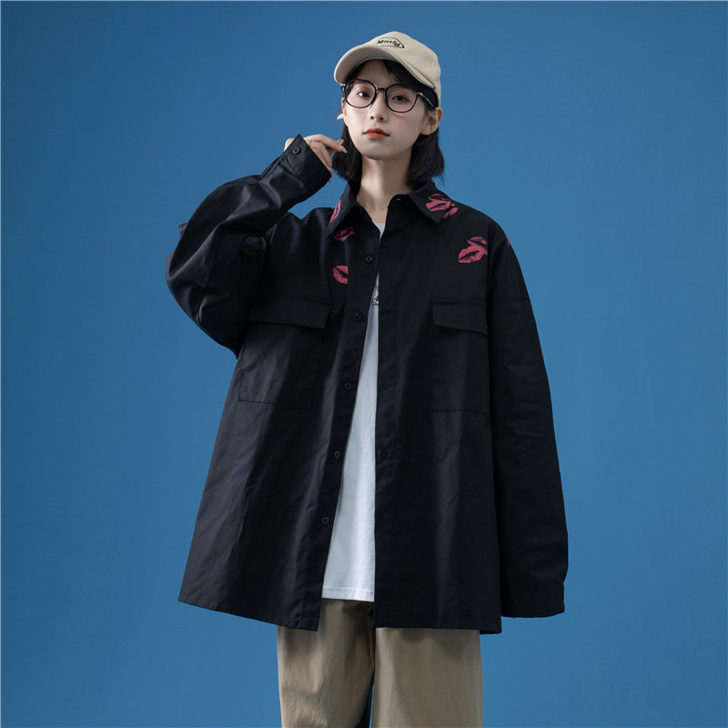 中性风2025秋装口红印花长袖纯棉衬衫CS20P45,男装衬衫,电商C323