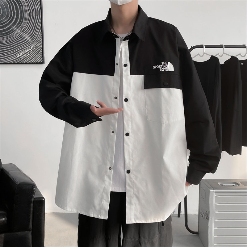 2025春装印花拼色长袖衬衫男潮流休闲衬衣C209P50,男装衬衫,电商C323