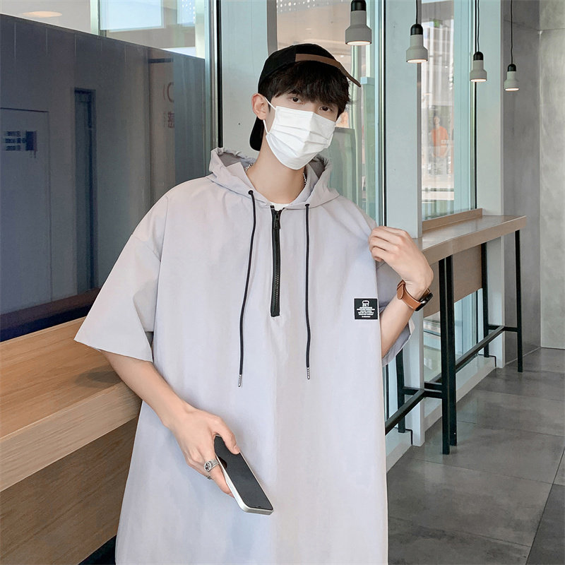 夏装连帽短袖宽松衬衫男防晒衬衣 C302P45 灰1图片