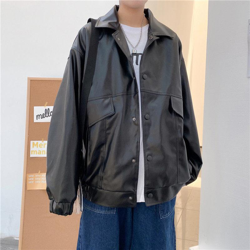 秋装潮流宽松皮衣男士机车服青年皮夹克PU皮外套PY01P95控128,男装夹克,电商C323