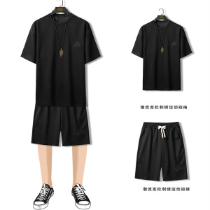夏季字母刺绣运动休闲套装青少年短袖t恤短裤两件套套装 TZ29P65图片