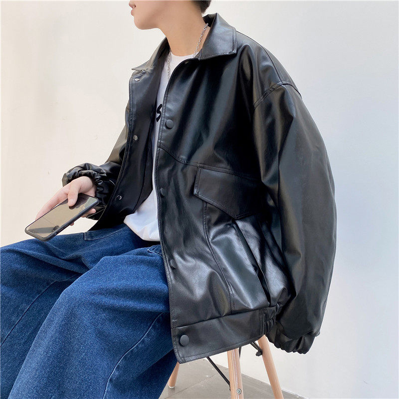 秋装潮流宽松皮衣男士机车服青年皮夹克PU皮外套PY01P95控128图片