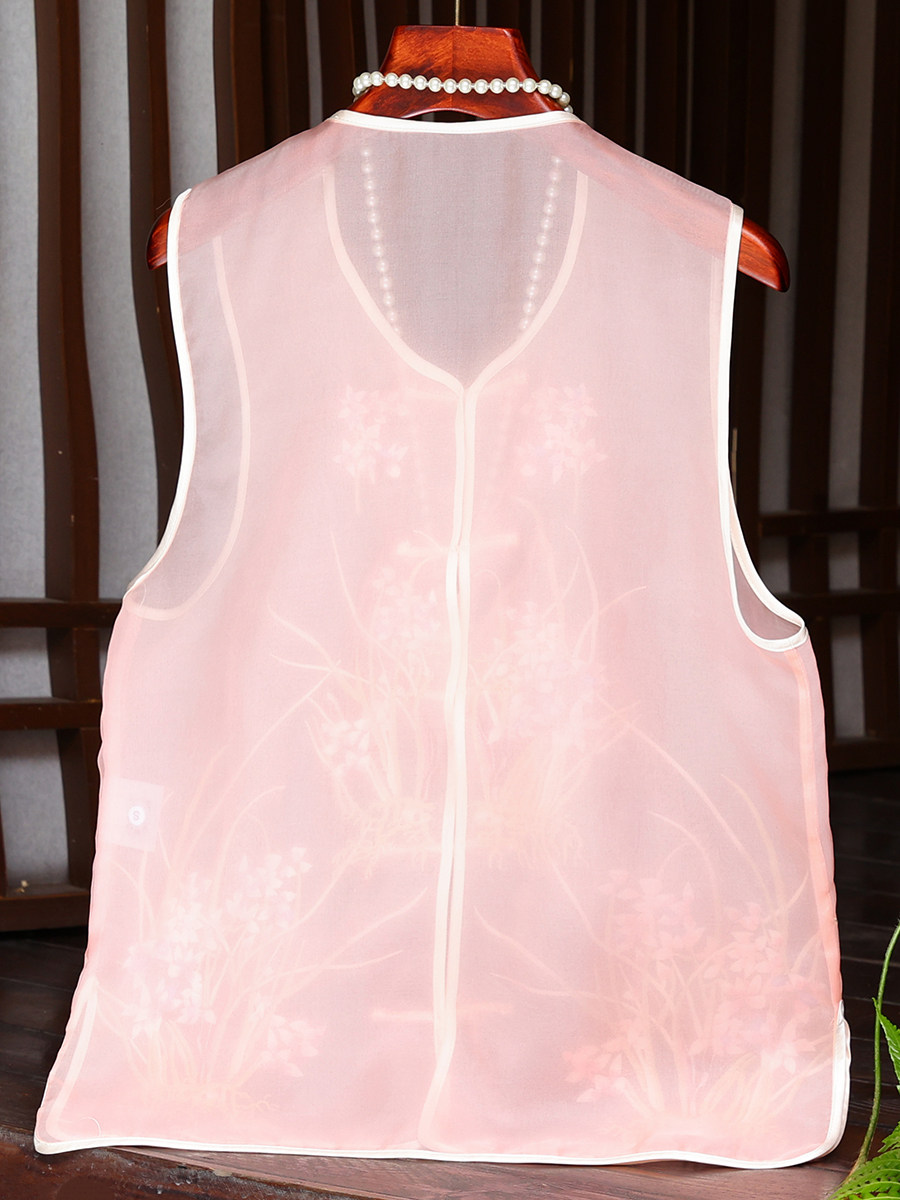 NEW CHINESE VEST WOMENS 2024 NEW SUMMER MULBERRY SILK HIGH-END BUCKLE EMBROIDERY IMPROVED HANFU OUTER TOP