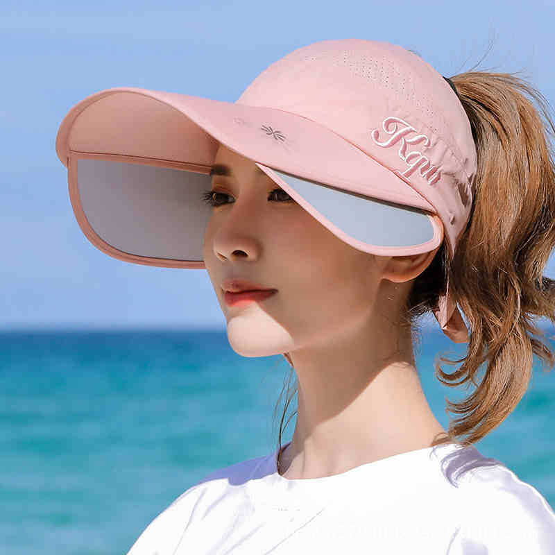 遮阳帽女夏沙滩遮脸防晒防紫外线空顶可伸缩大沿户外骑车太阳帽子