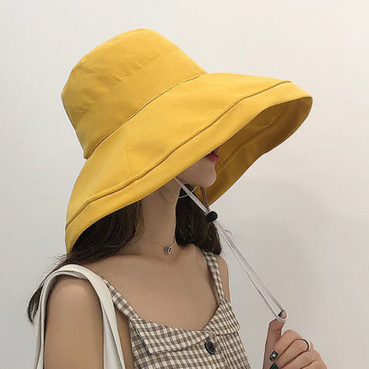 遮阳帽女夏天渔夫帽大沿纯色日系盆帽潮出游布帽太阳帽防晒可折叠
