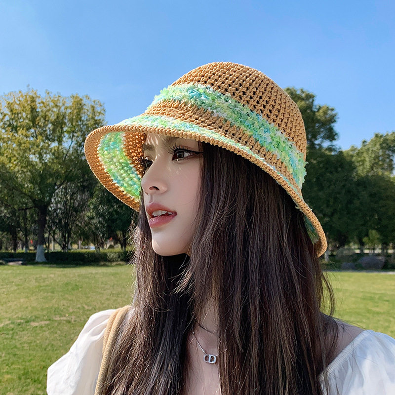 夏季镂空遮阳帽花朵清新防晒草帽女海边度假草编盆帽沙滩渔夫帽子