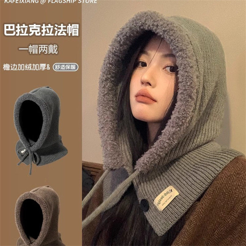 假领巴拉克拉法帽秋冬季保暖帽子女时尚围巾一体针织护耳毛线帽潮