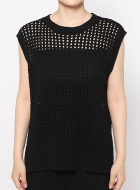 欧外单镂空女薄款夏季设计背心感小众宽松显瘦针织上衣罩衫24092