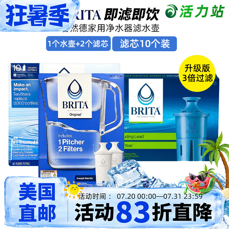 美国直邮 BRITA Elite碧然德家用净水器滤水壶大容量美版专用滤芯