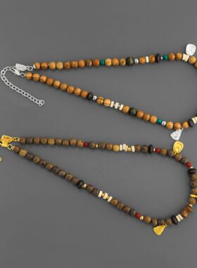 SWA*家山丘榛果串珠项链新款小众设计复古高级感木珠天然石锁骨链