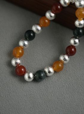 跨年新款天然石手链冬季轻奢小众简约设计感拉丝工艺多色串珠手链