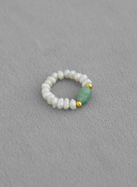 SER*玉石珍珠戒指新中式国风气质优雅简约玉石淡水珍珠食指戒戒指