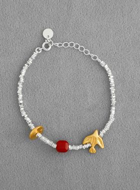 小红薯爆款红玛瑙手链 夏季爆款简约高级感不规则碎银子飞燕手链