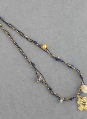 LAZY家扶桑花小岛系列项链新中式民族度假风手工编绳扶桑花锁骨链