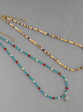 开普敦之夏小象项链 爆款小众设计简约精致度假风串珠小象锁骨链